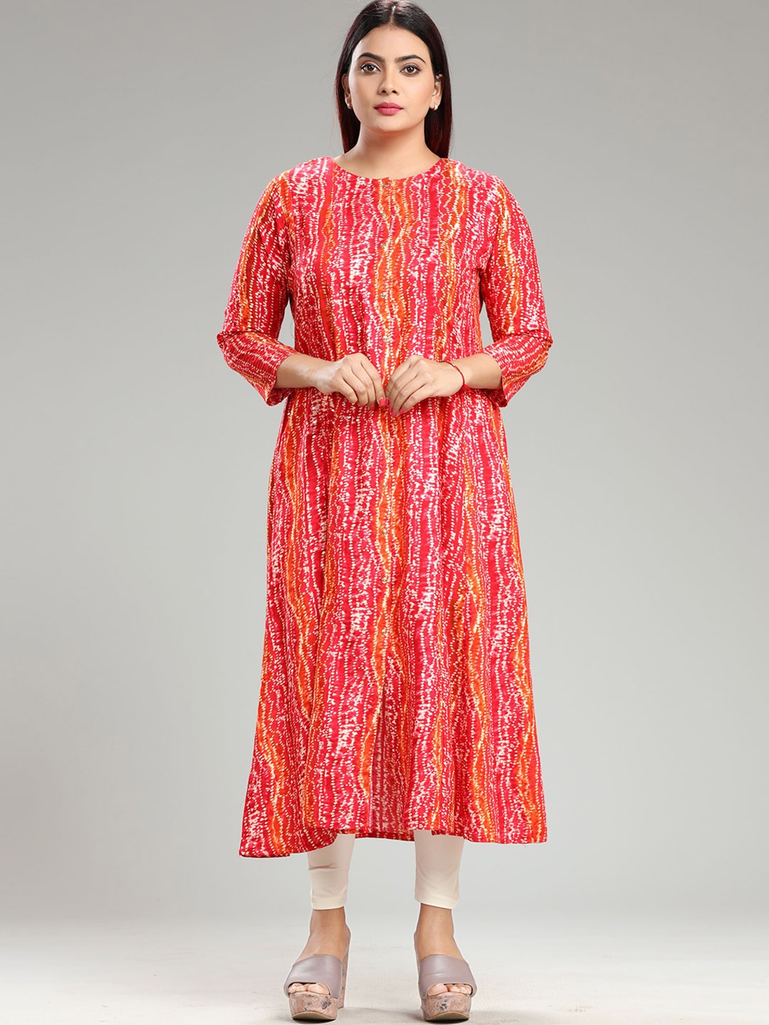 

COTTON CULTURE Abstract Printed Cotton A-Line Kurta, Pink