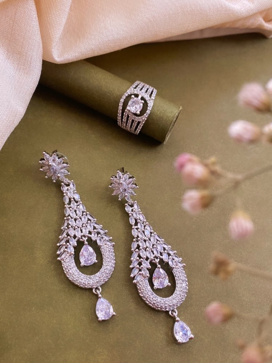 

ATIBELLE Silver-Plated CZ-Studded Jewellery Set