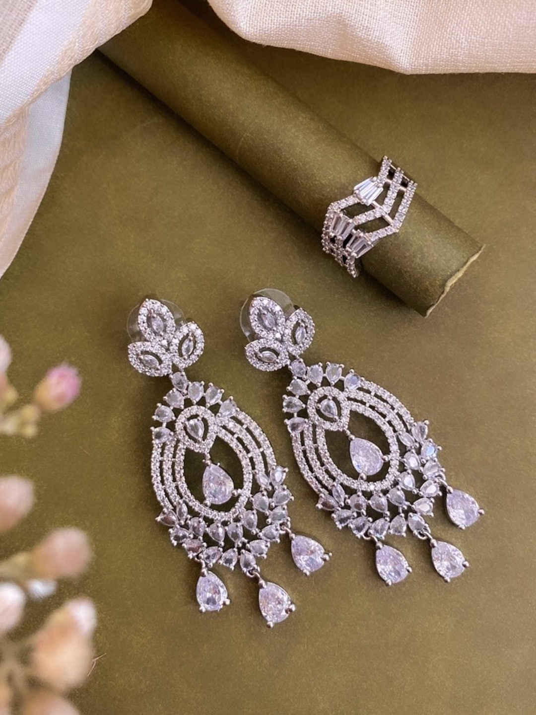 

ATIBELLE Silver-Plated CZ-Studded Jewellery Set