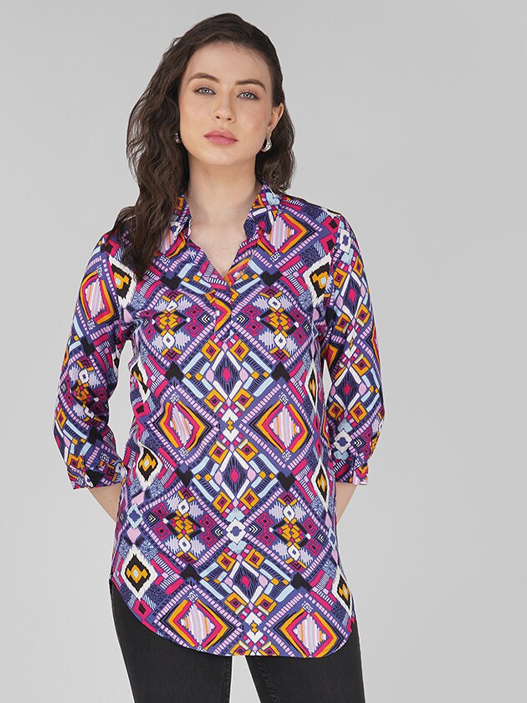 

Vastraa Fusion Geometric Printed Shirt Style Top, Blue