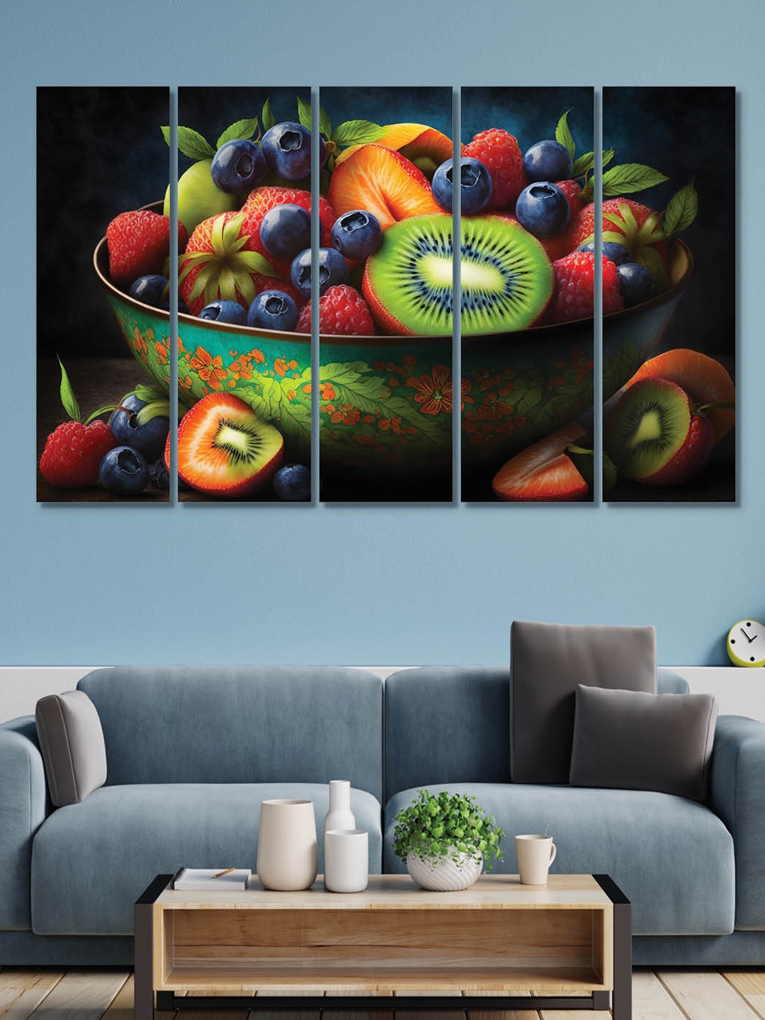

RANDOM Green & Orange 5-Pieces Fruits Wooden Vinyle Printed Canvas Wall Art