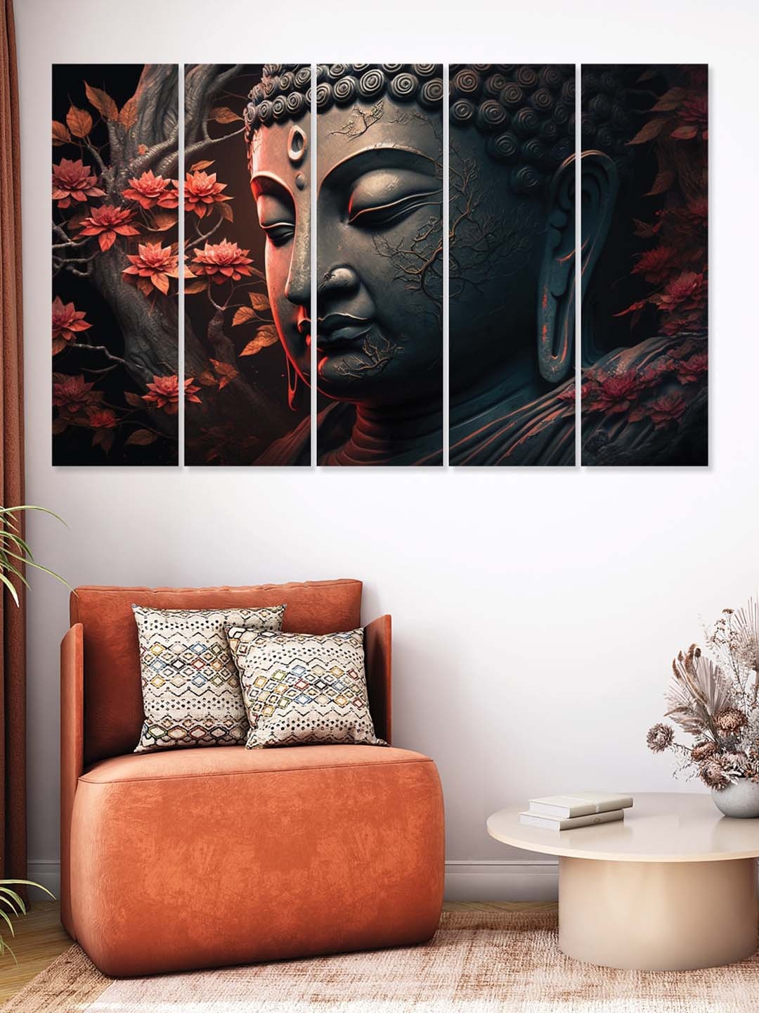 

RANDOM 5-Pcs Black & Red Buddha Printed Framed Wall Art