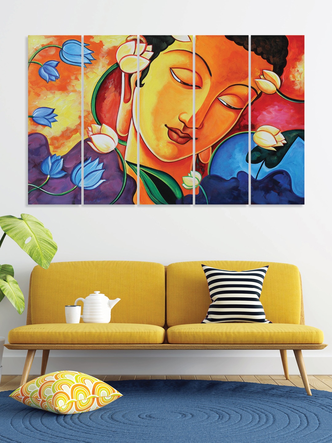 

RANDOM Blue & Yellow 5 Pieces Vinyle Canvas Wall Art