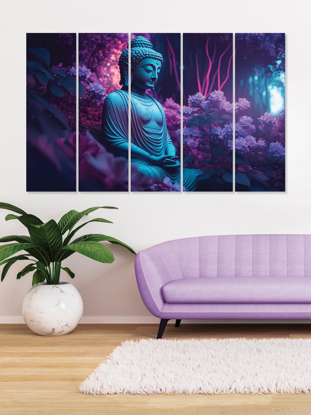 

RANDOM Blue & Purple 5 Pieces Painted Wooden Wall Arts