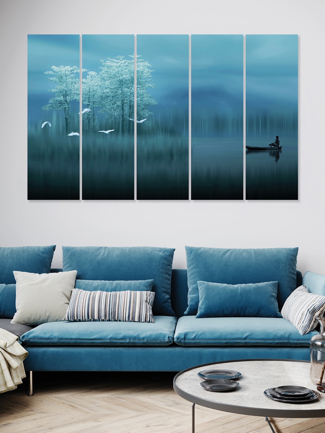 

RANDOM Blue & White 5 Pieces Scenery Printed Framed Hanging Wall Art