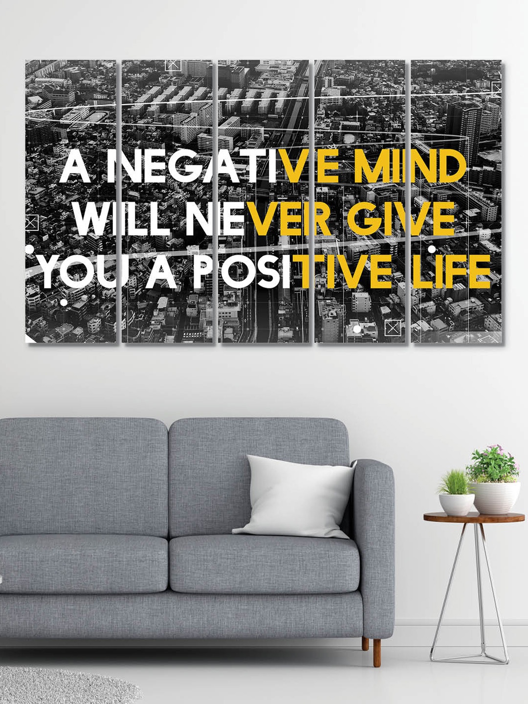 

RANDOM Black & Grey 5 Pieces Motivational Quotes Printed Framed Wall Arts