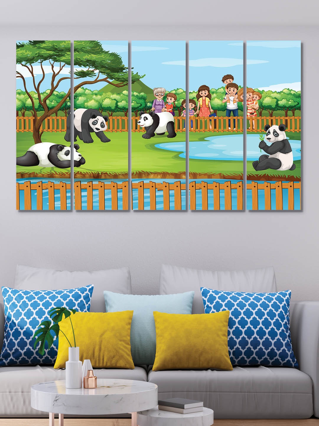 

RANDOM Green & Blue 5 Pieces Panda Playing Printed Canvas Wall Art