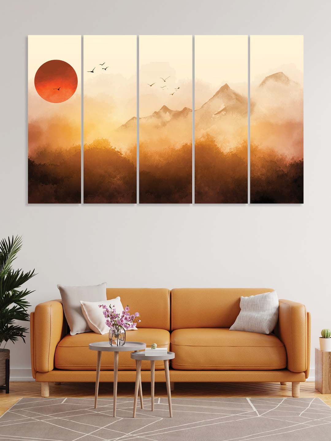 

RANDOM Orange-Coloured 5 Pieces Wooden Painted Wall Arts