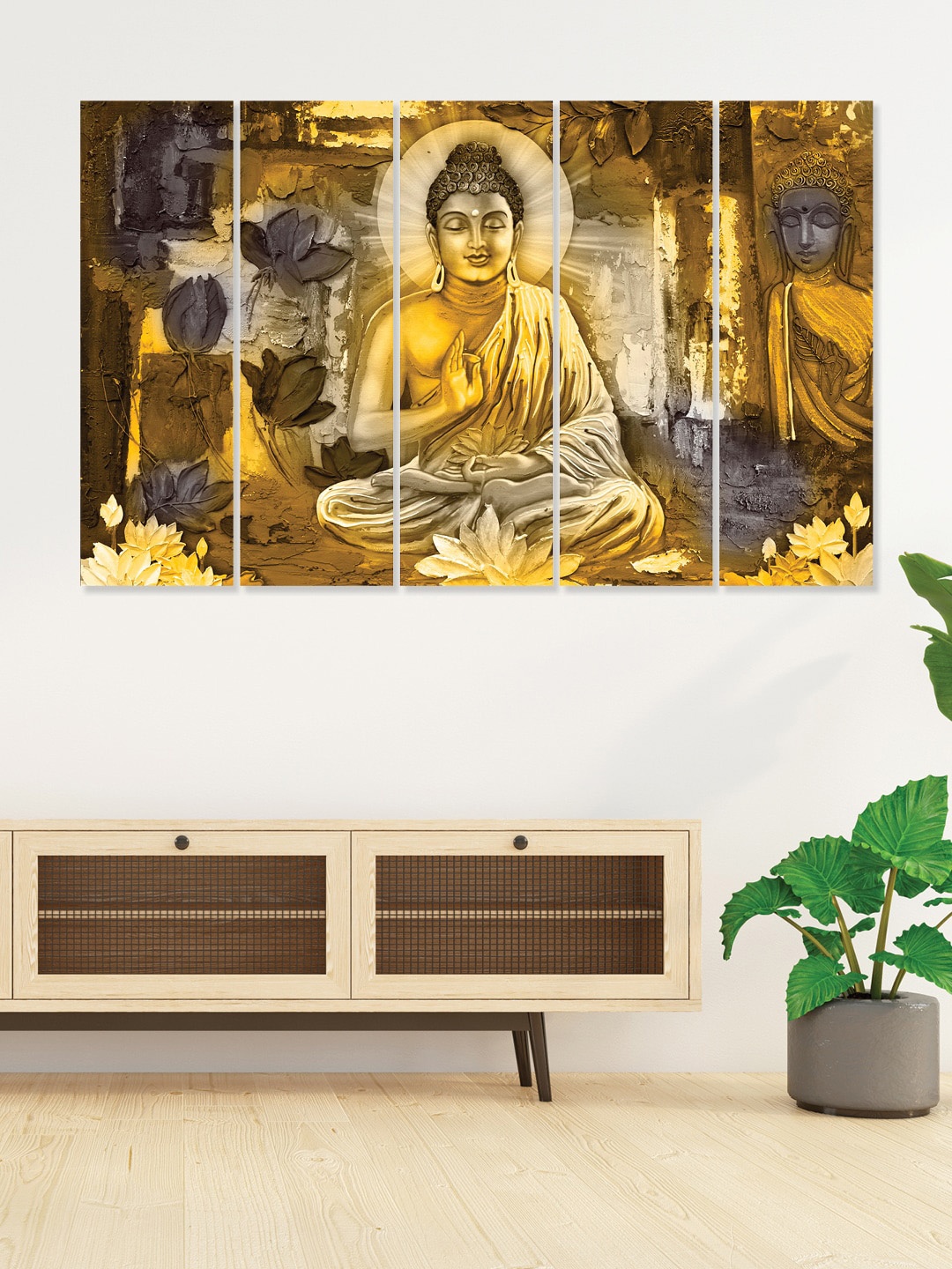 

RANDOM Orange & Grey 5 Pieces Vinyle Canvas Religious UV Coating Wall Art