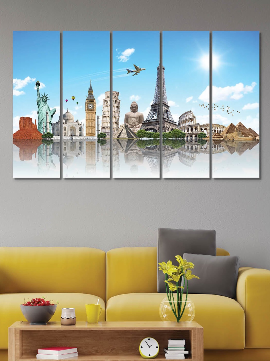 

RANDOM Blue & White 5 Pieces Printed Framed Wall Art