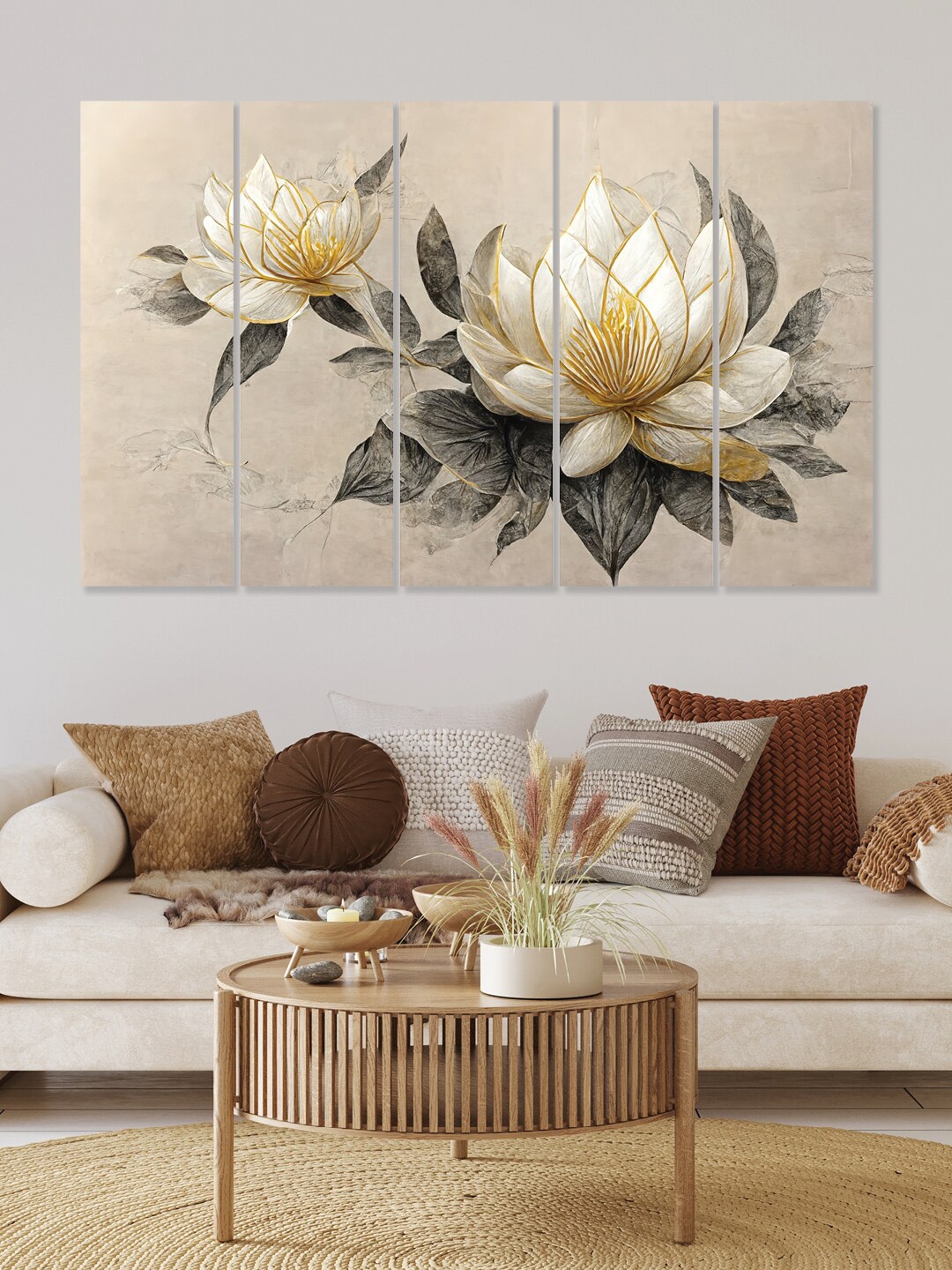 

RANDOM Gloden & Black 5 Pieces Wooden Vinyle Canvas Wall Art, Gold