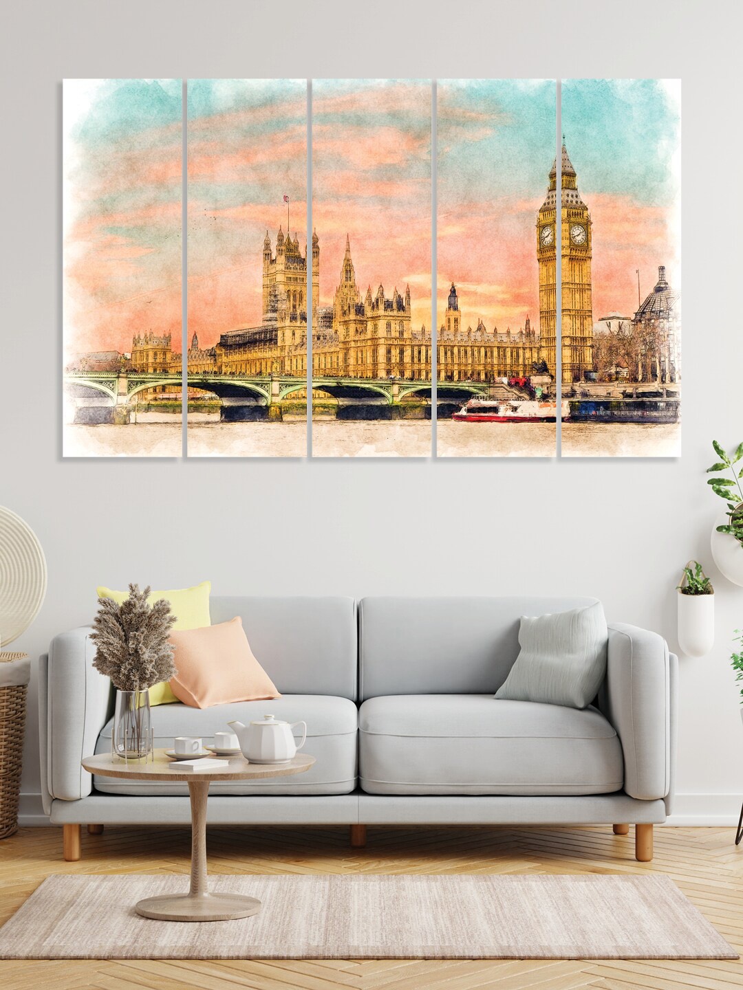

RANDOM Peach-Colored & Blue 5-Pieces Printed Framed Wall Art