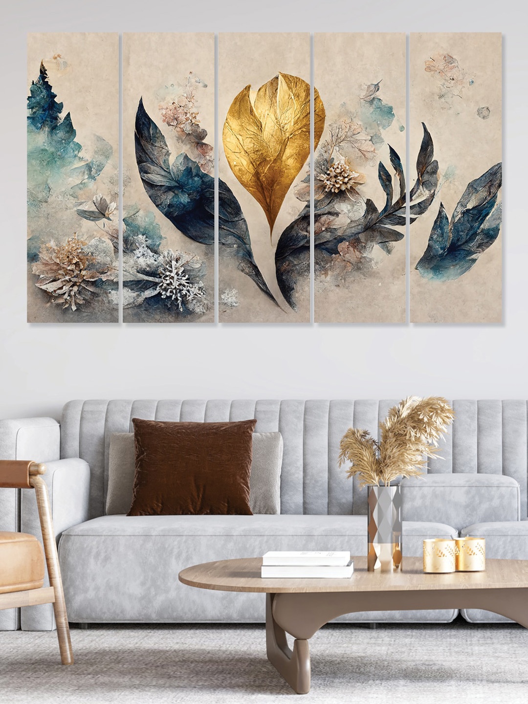 

RANDOM Beige & Gold Toned 5 Pieces Wooden Vinyle Canvas Wall Art