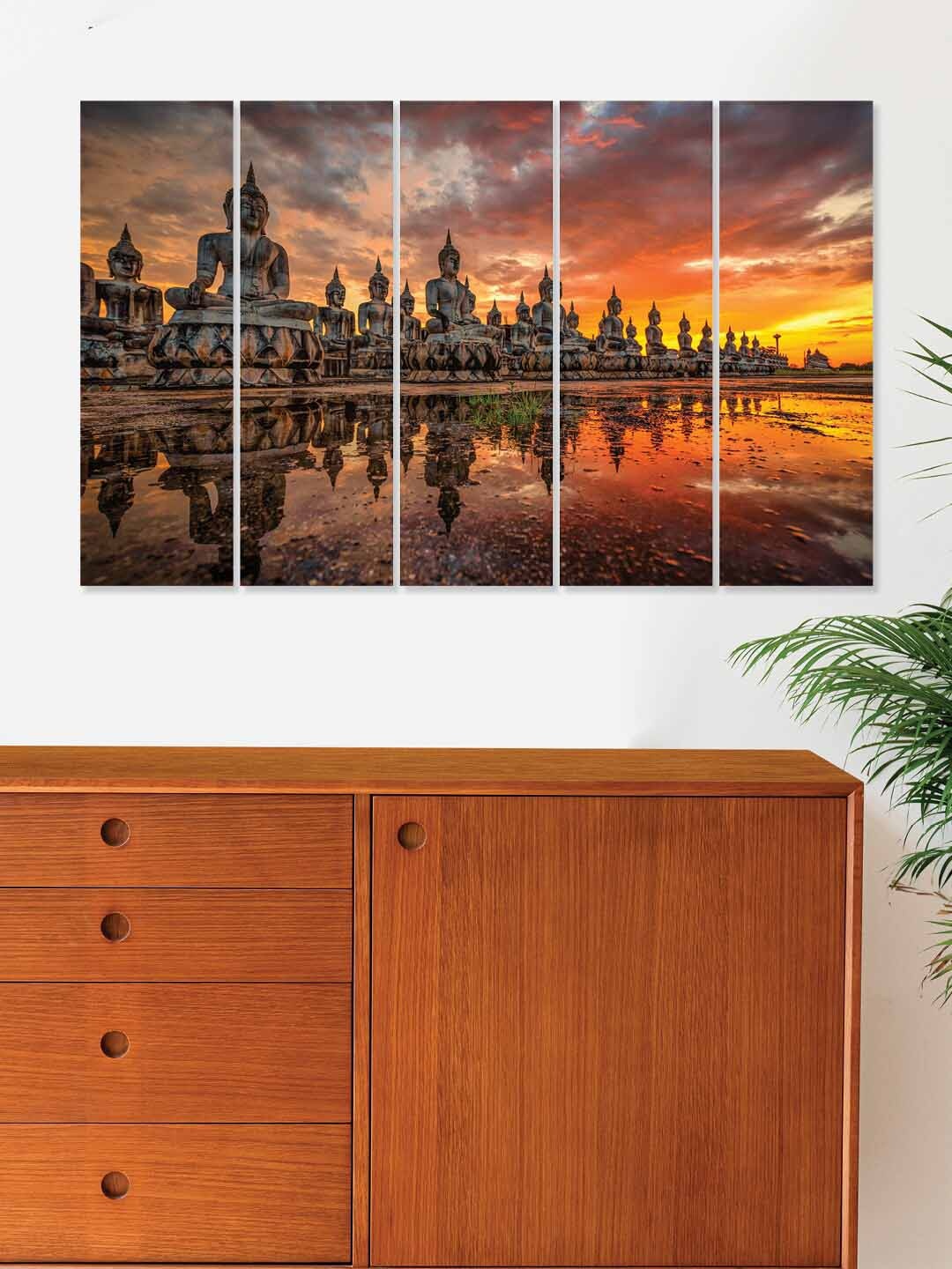 

RANDOM Orange & Black 5 Pieces Sun Set Wooden Vinyle Canvas Wall Arts