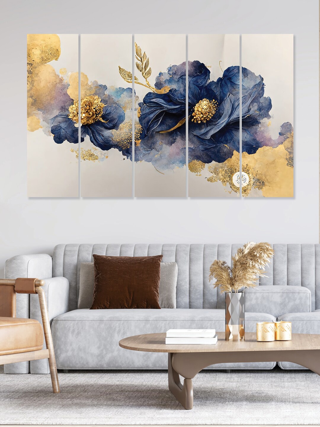 

RANDOM Blue5 Pieces Abstract Wooden Canvas Painting Wall Arts, Blue