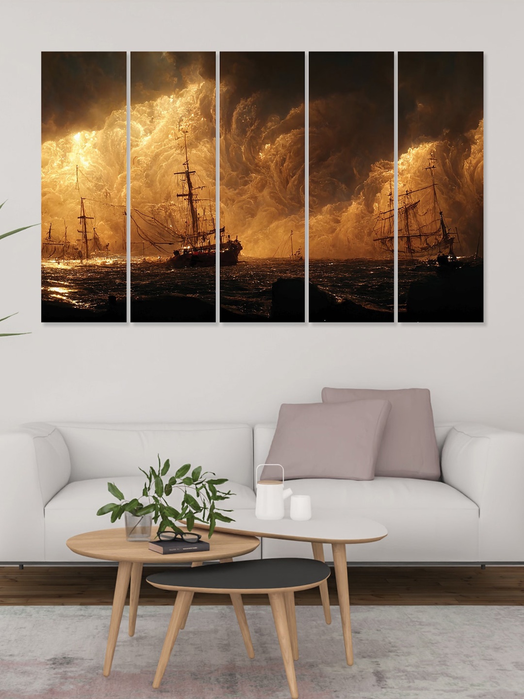 

RANDOM Black & Blue 5 Pieces Wooden Vinyle Canvas Painting Wall Art, Yellow