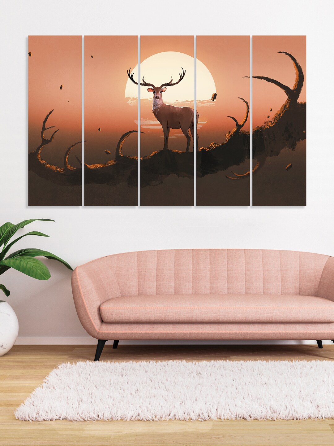 

RANDOM 5 Pcs Brown & Black Deer Wooden Vinyle Canvas Painting Wall Art