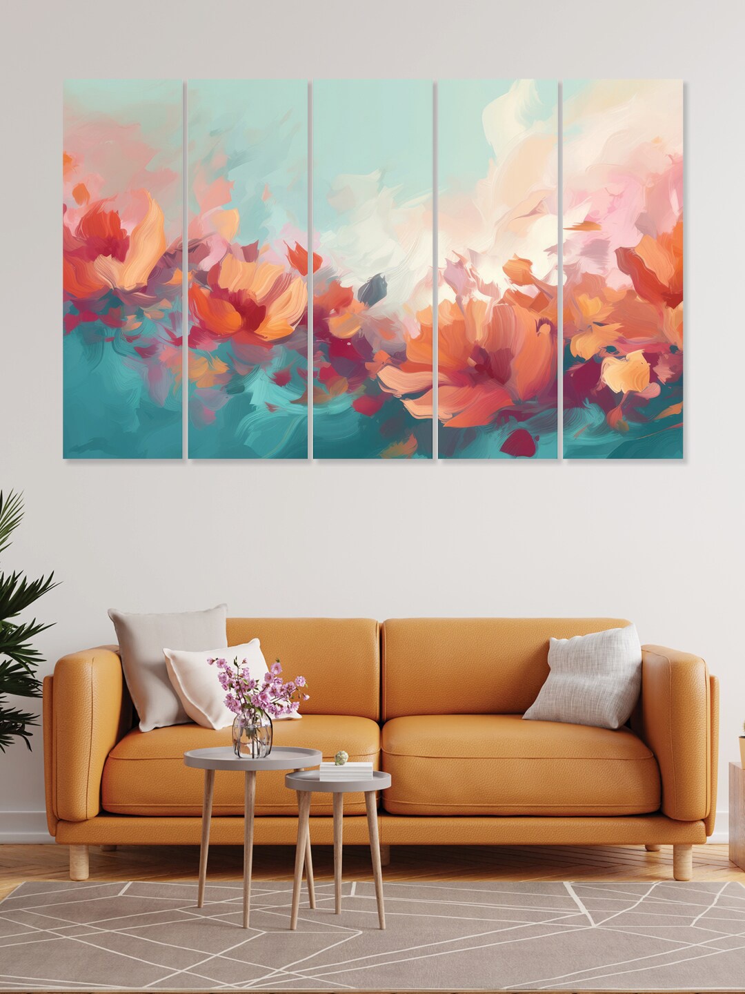 

RANDOM Green & Peach Colored 5 Pieces Wooden Vinyle Canvas Painting Wall Art