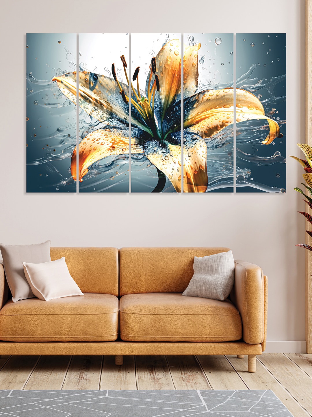 

RANDOM Yellow & Grey 5 Pieces Floral Printed Canvas Wall Art