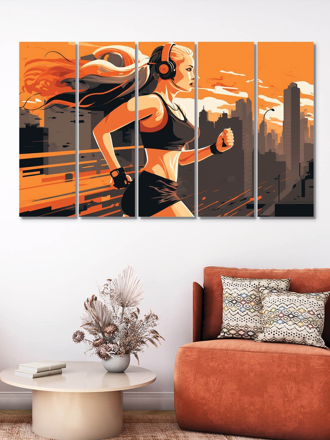 

RANDOM Orange & Black 5 Pieces Running Art Wooden Vinyle Canvas Painting Wall Art