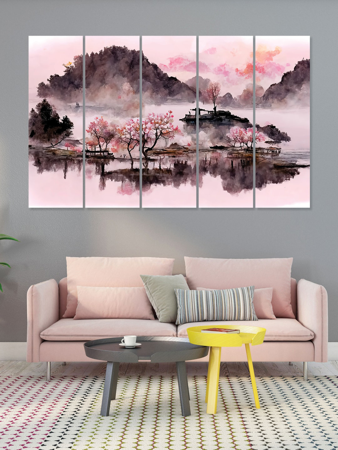 

RANDOM Pink & Brown 5 Pieces Vinyle Canvas Framed Wall Art
