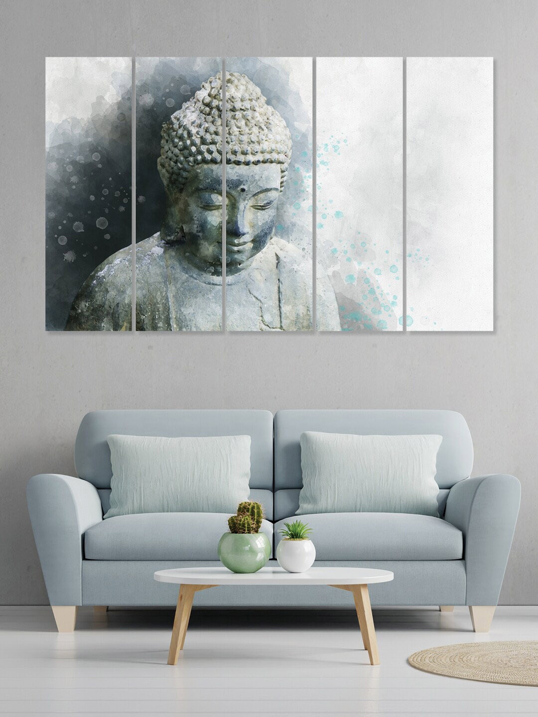 

RANDOM Grey & Black 5 Pieces Gautam Buddha Wooden Vinyle Canvas Wall Art