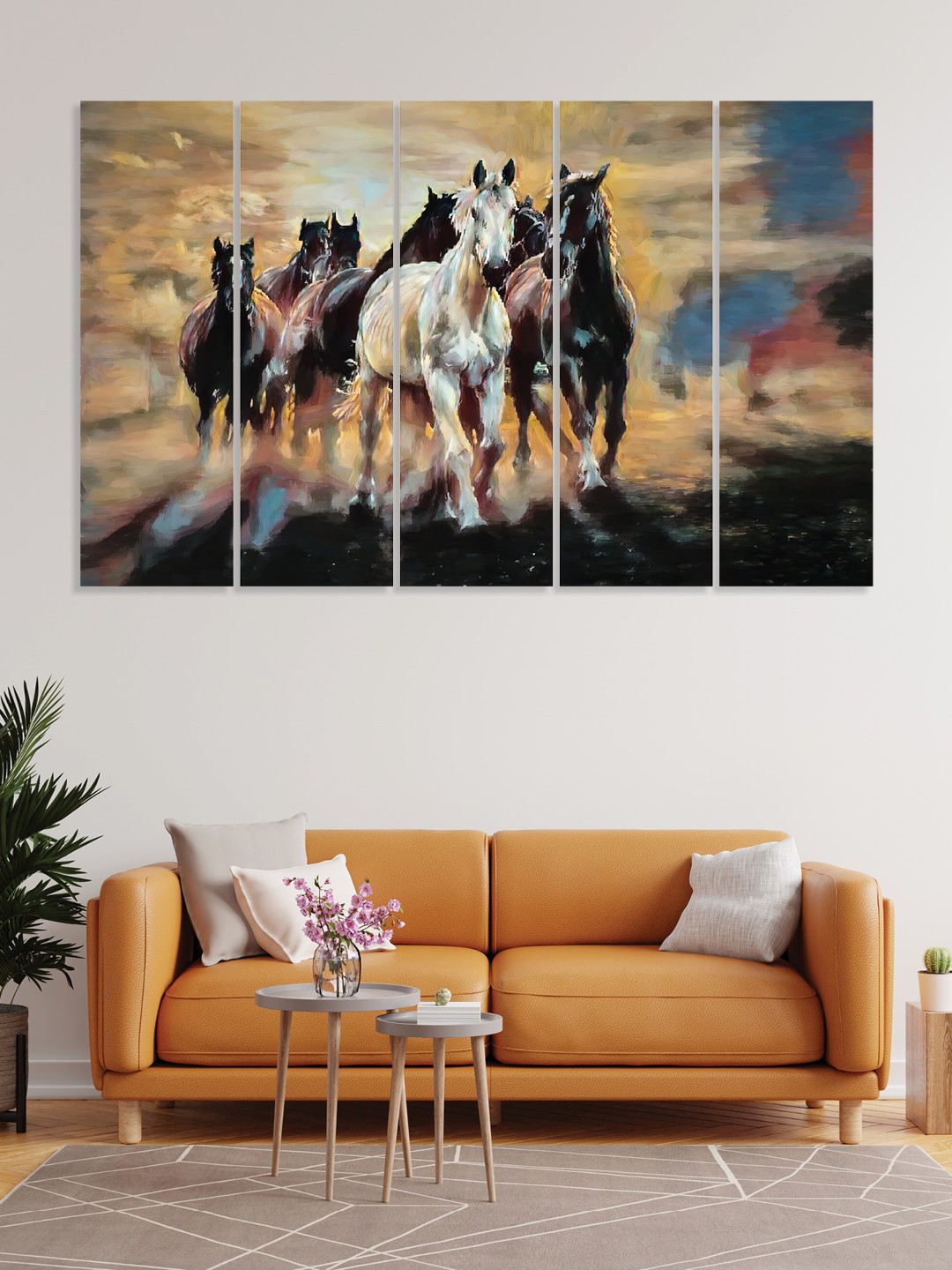 

RANDOM White & Brown 5 Pieces Horse Wooden Vinyle Canvas Painting Wall Art