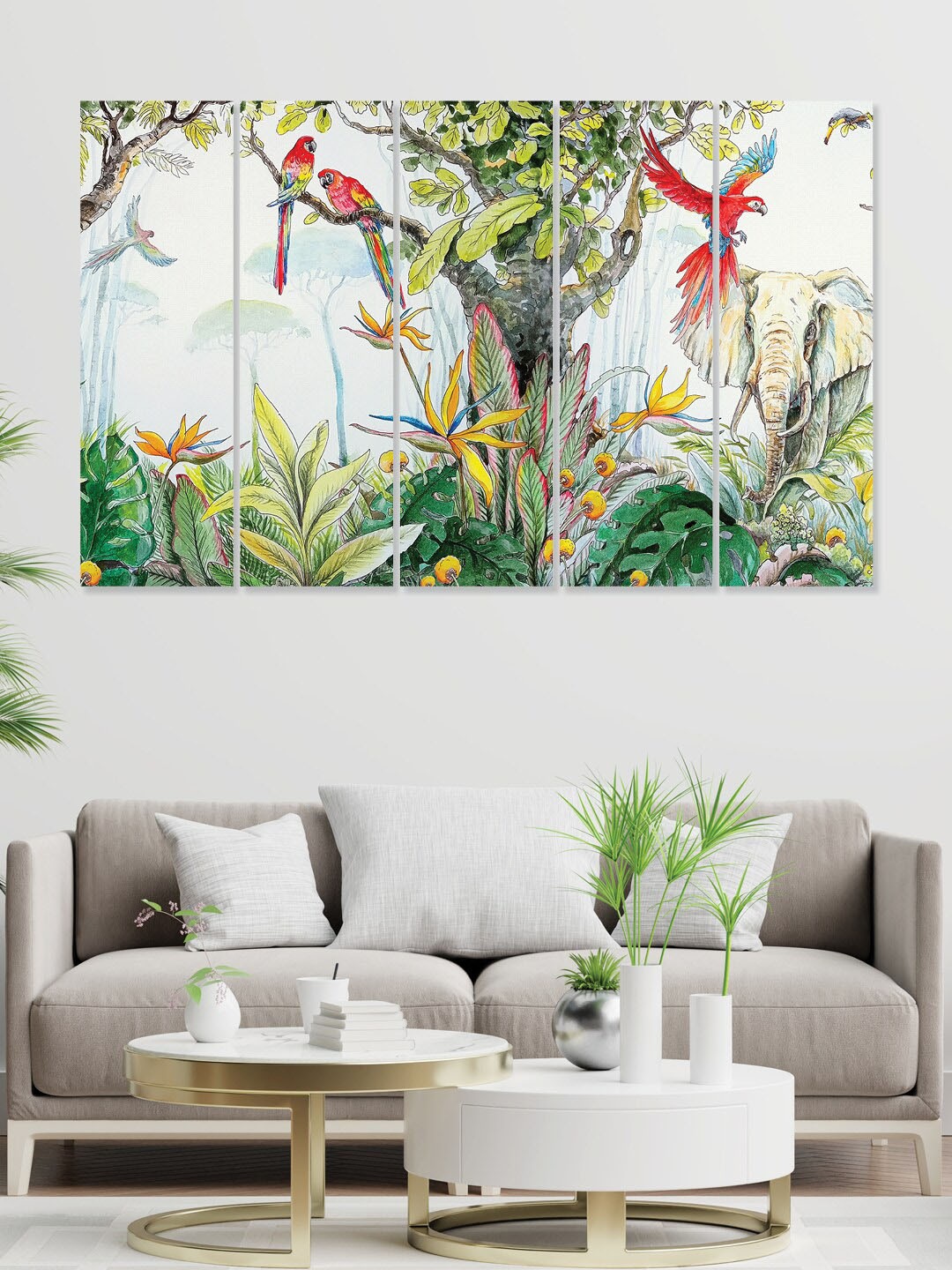 

RANDOM RANDOM White & Green 5 Pieces Wooden Vinyle Canvas Painting Wall Arts