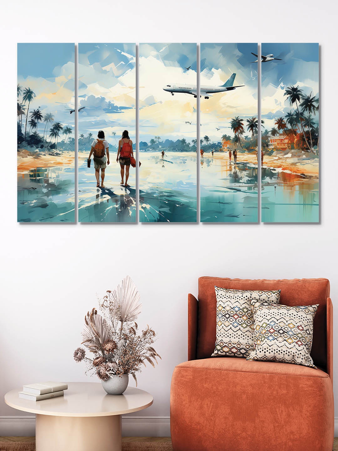 

RANDOM Blue & White 5 Pieces Wooden Vinyle Canvas Painting Wall Arts