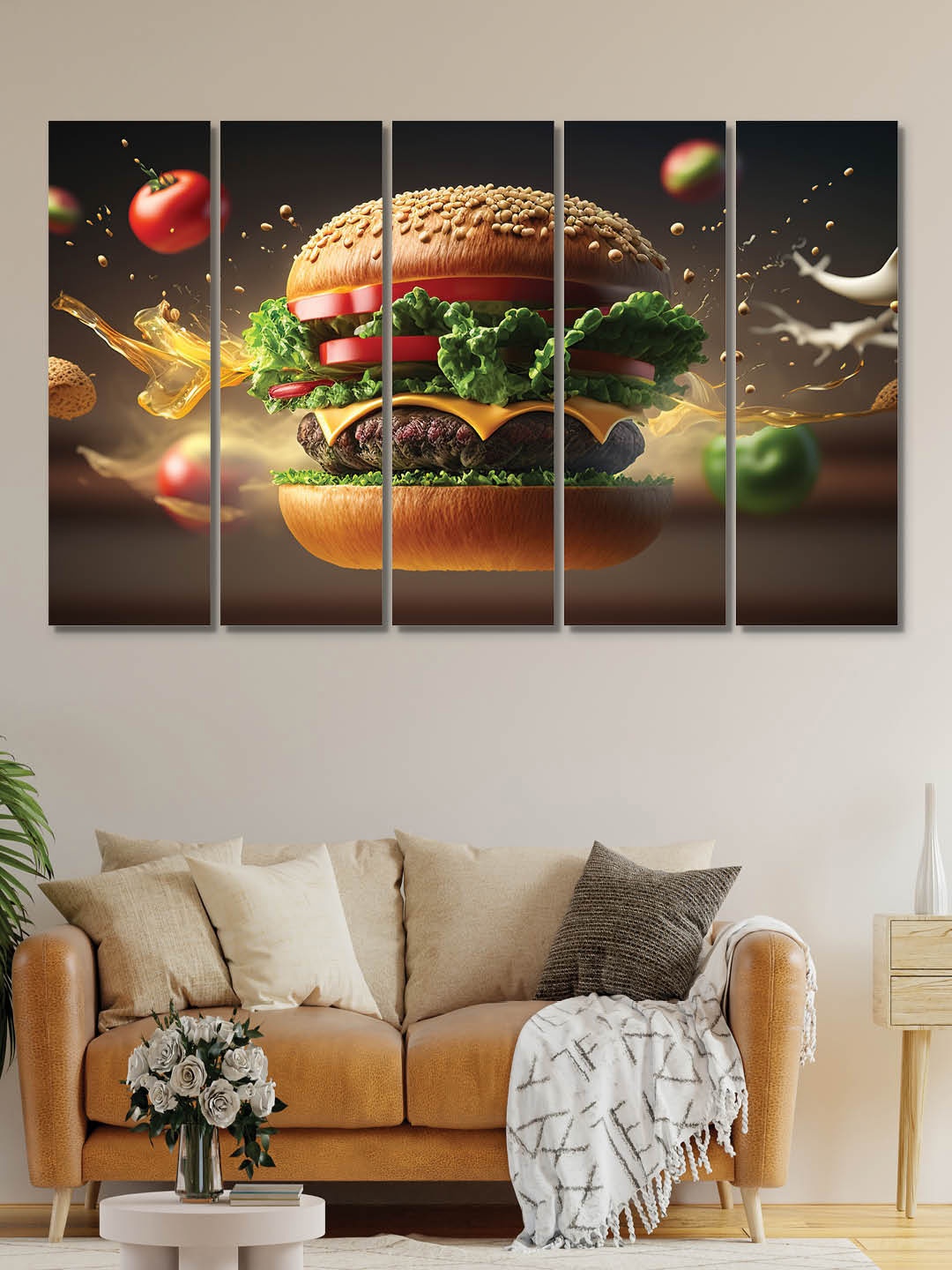 

RANDOM Brown & Black 5 Pieces Fast Food Wooden Vinyle Canvas Painting Wall Art