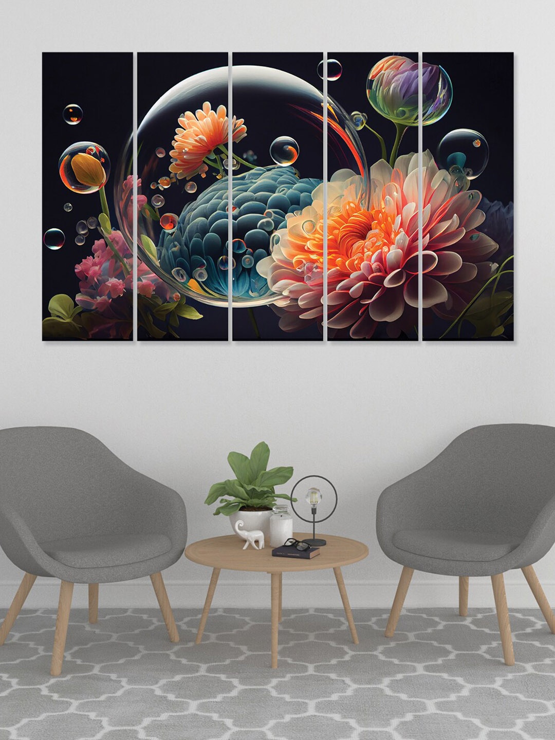 

RANDOM Black & Orange 5-Pieces Floral Printed Canvas Wall Art