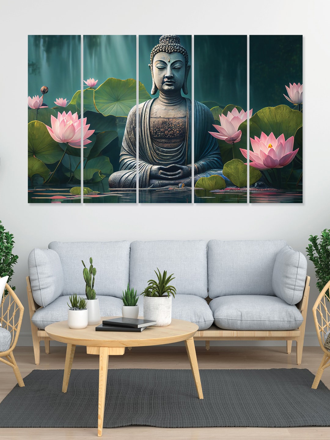 

RANDOM Green & Pink 5 Pieces Wooden Vinyle Canvas Painting Wall Arts