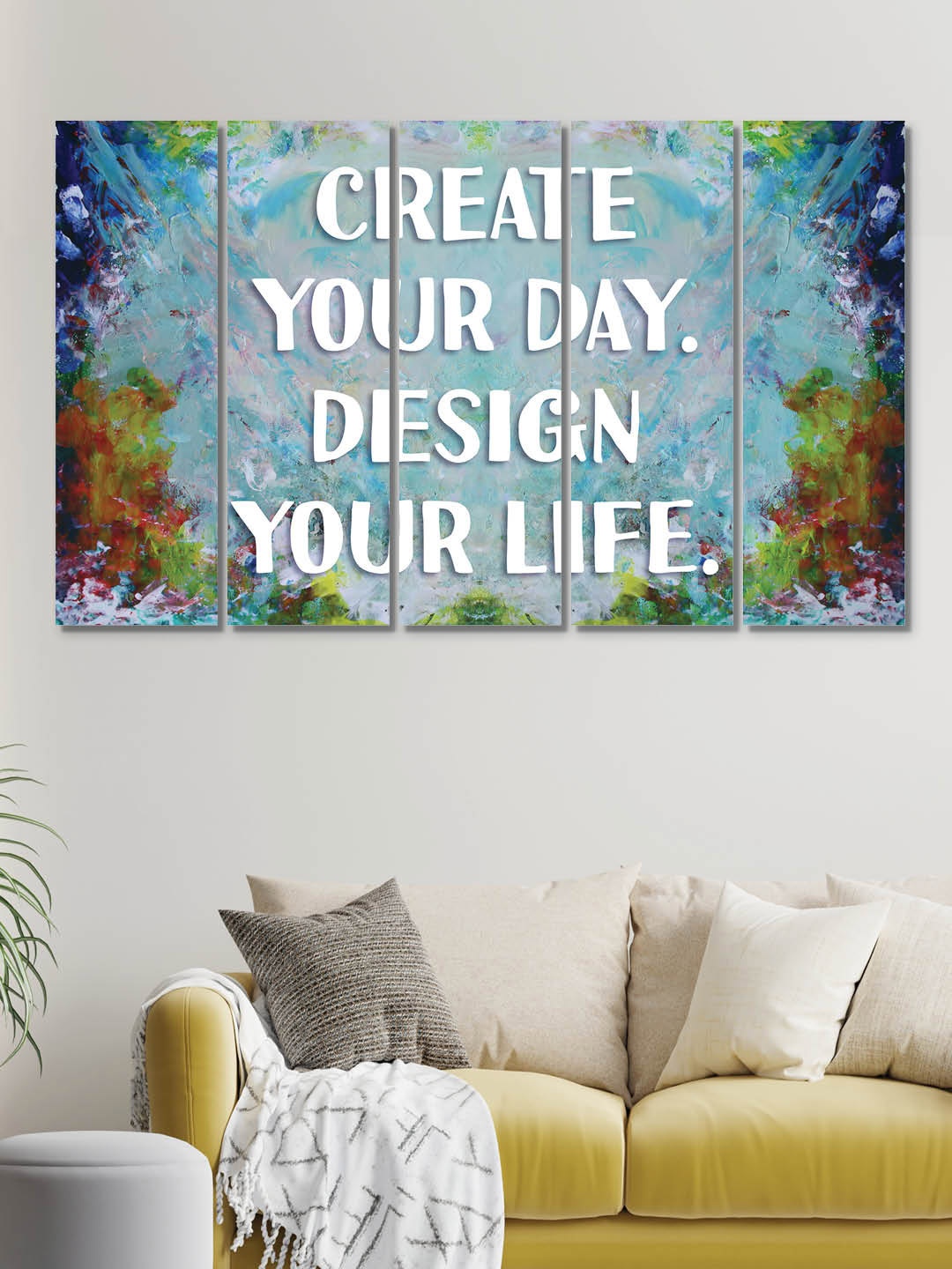 

RANDOM Blue 5 Pieces Design Your Life Wooden Canvas Painting Wall Arts