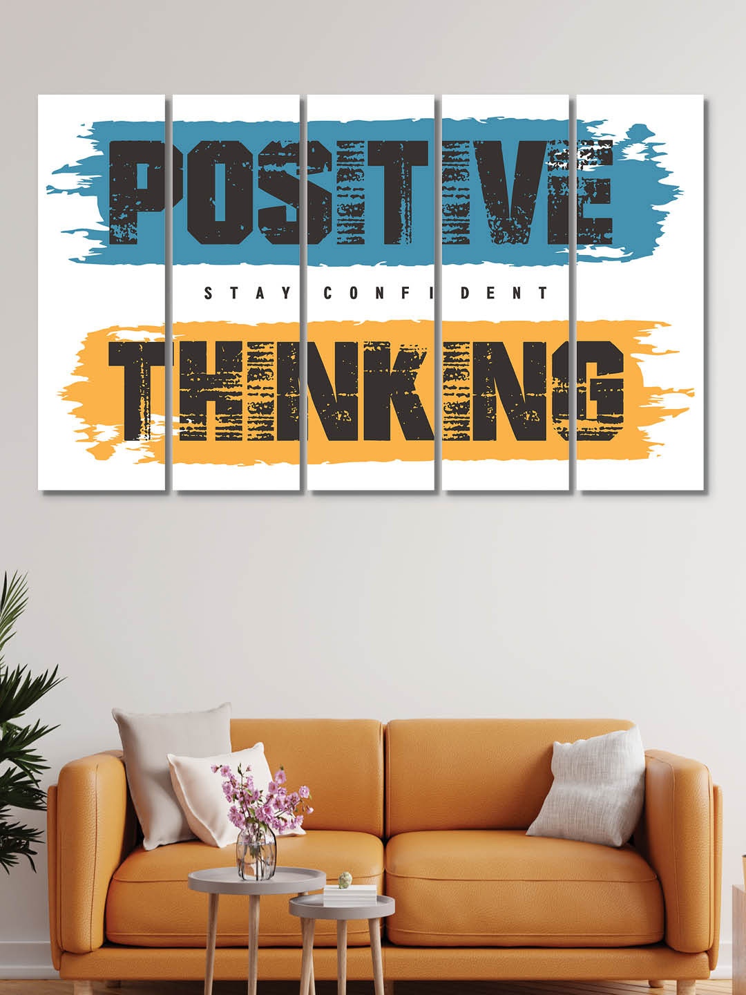 

RANDOM White & Blue 5 Pieces Wooden Vinyle Canvas Painting Wall Art