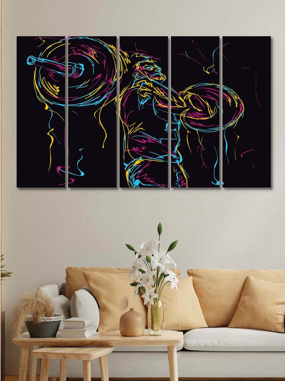 

RANDOM Black & Blue 5-Pieces Training Wooden Vinyle Canvas Printed Wall Art