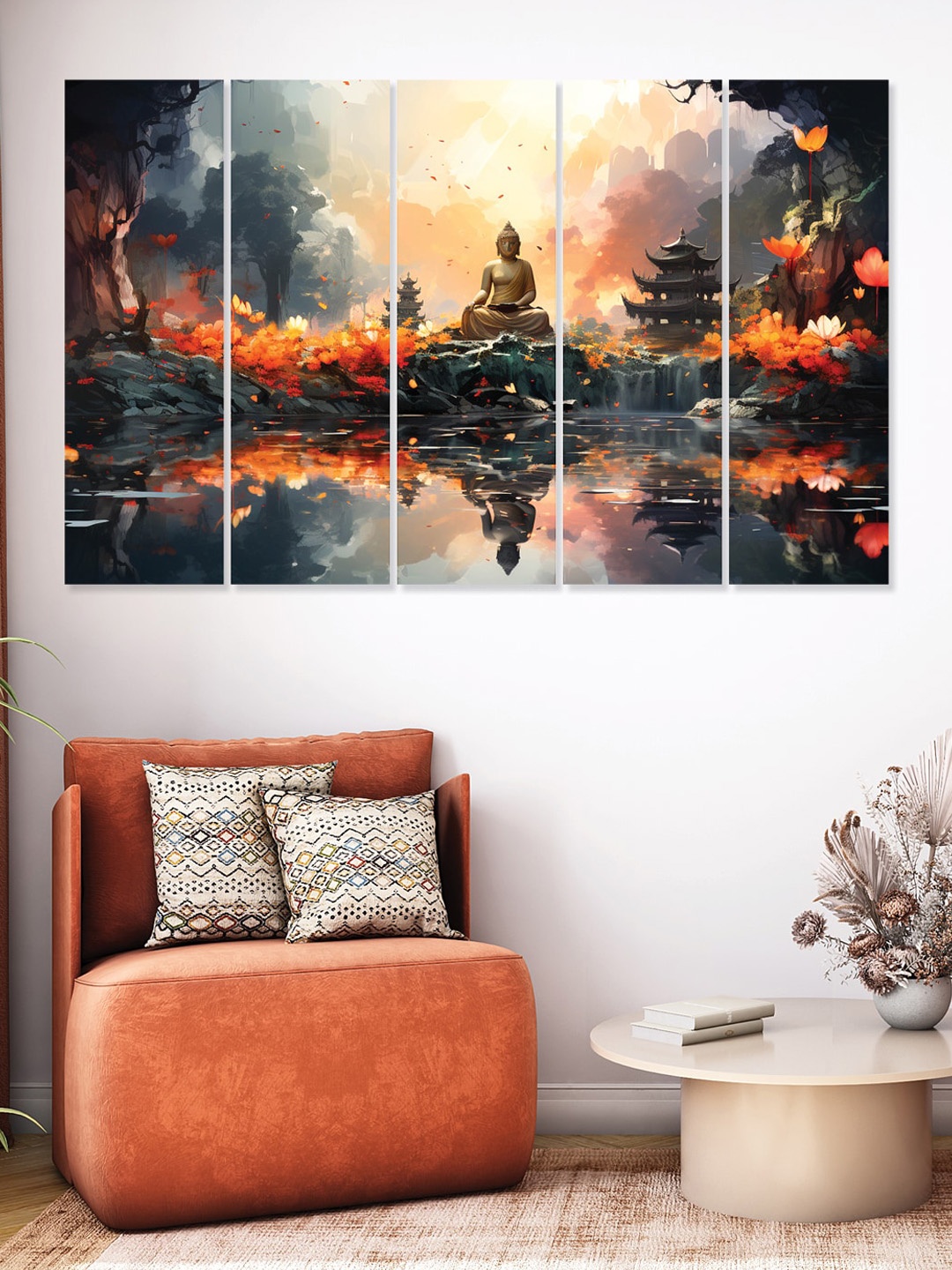 

RANDOM 5 Pcs Grey & Red Buddha Canvas Painting Wall Art