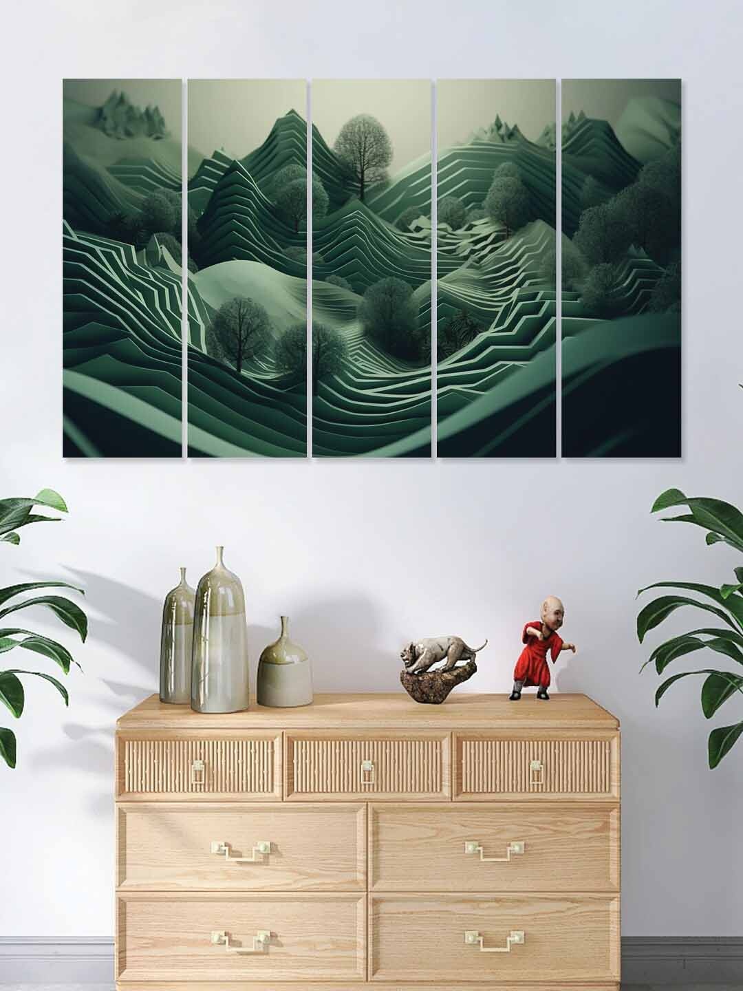 

RANDOM Green 5 Pieces Wooden Vinyle Canvas Painting Wall Art