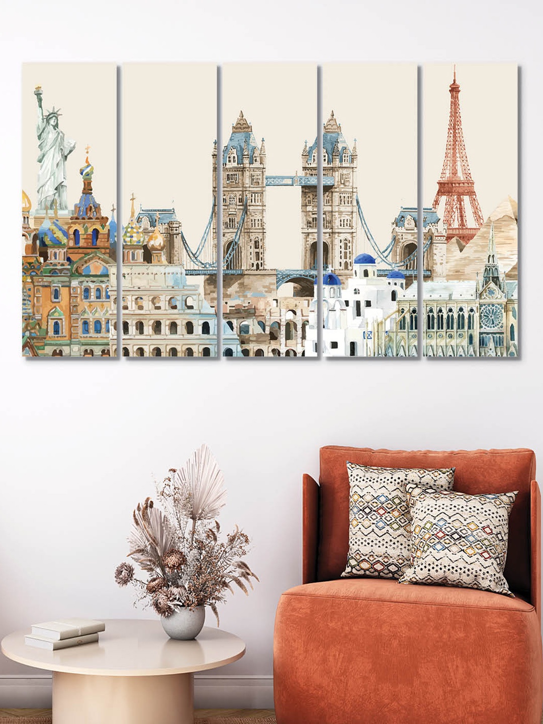

RANDOM Beige & Brown 5-Pieces Wooden Vinyle Printed Canvas Wall Art