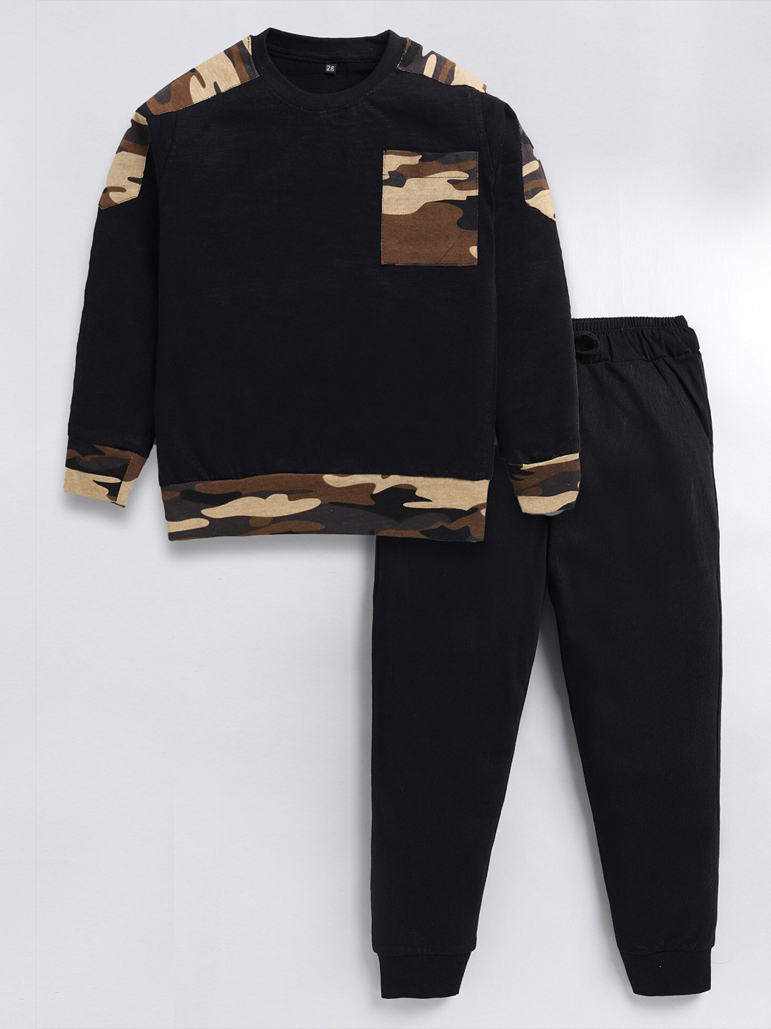 

BAESD Boys Printed Pure Cotton T-shirt with Trousers, Black