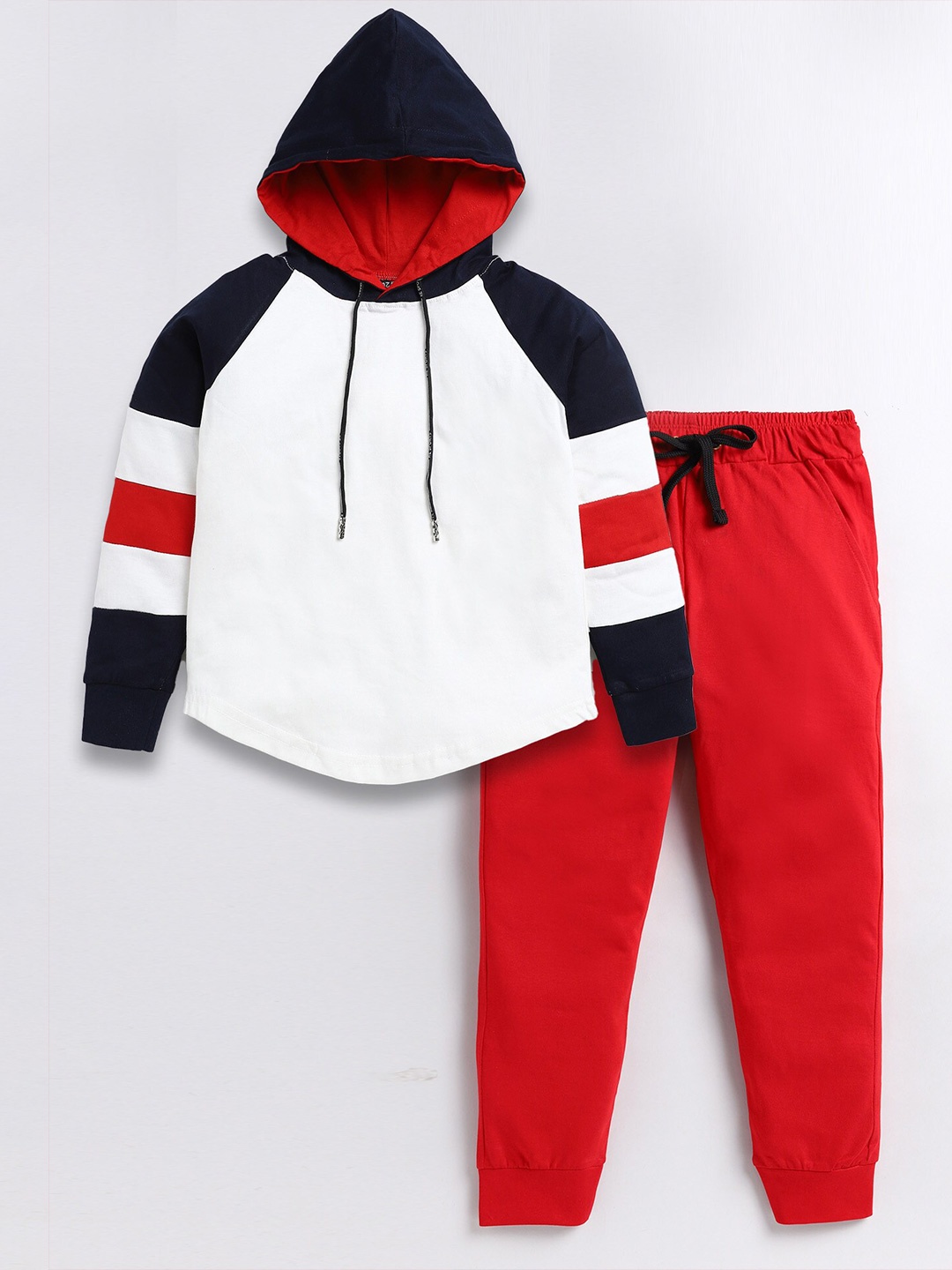 

BAESD Boys Colourblocked Pure Cotton T-shirt with Trousers, Red