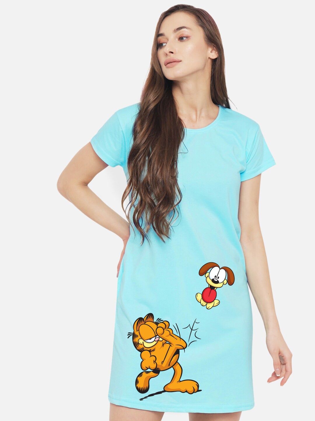 

FFLIRTYGO Graphic Printed Nightdress, Turquoise blue