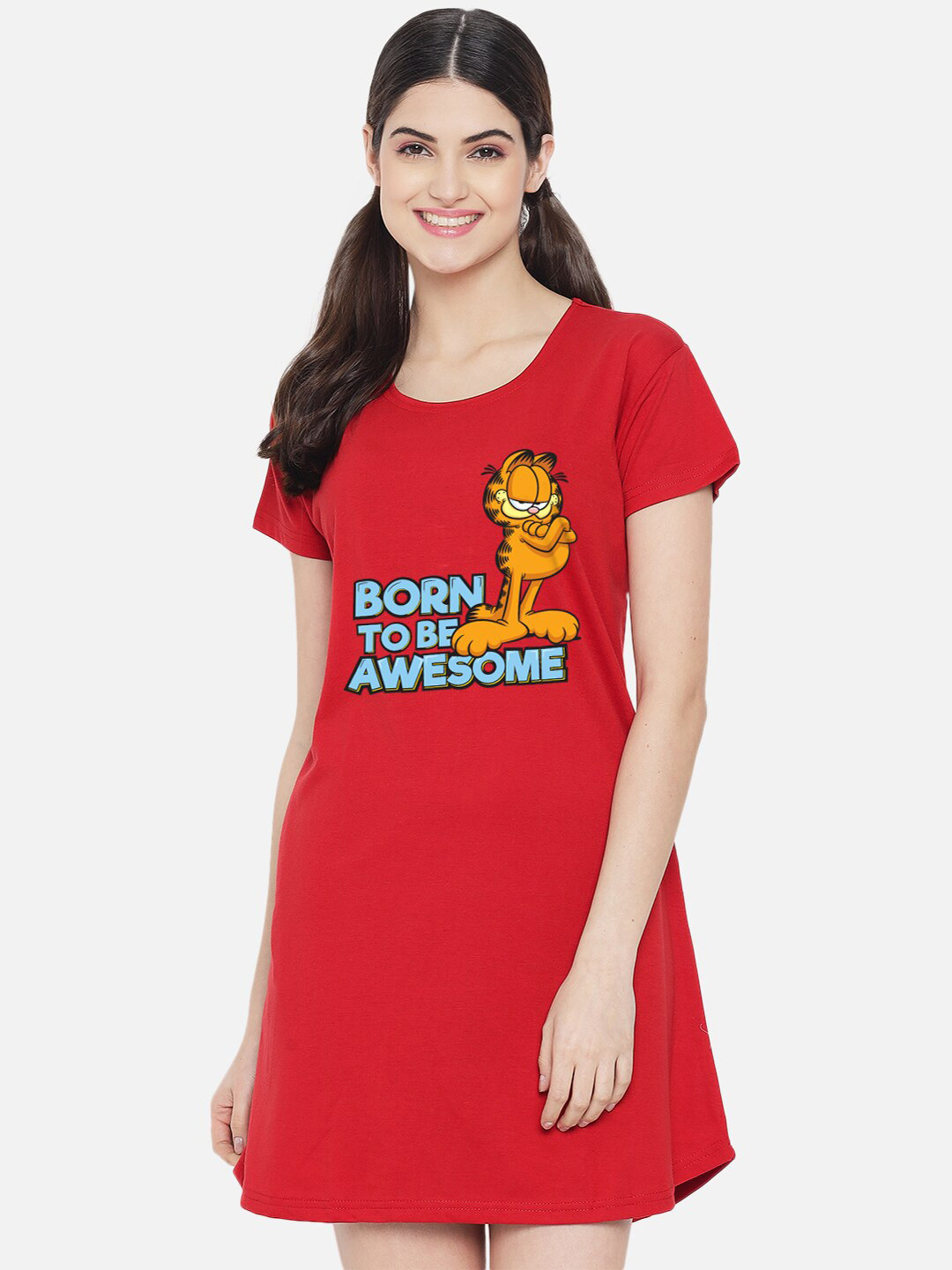 

FFLIRTYGO Graphic Printed Nightdress, Red