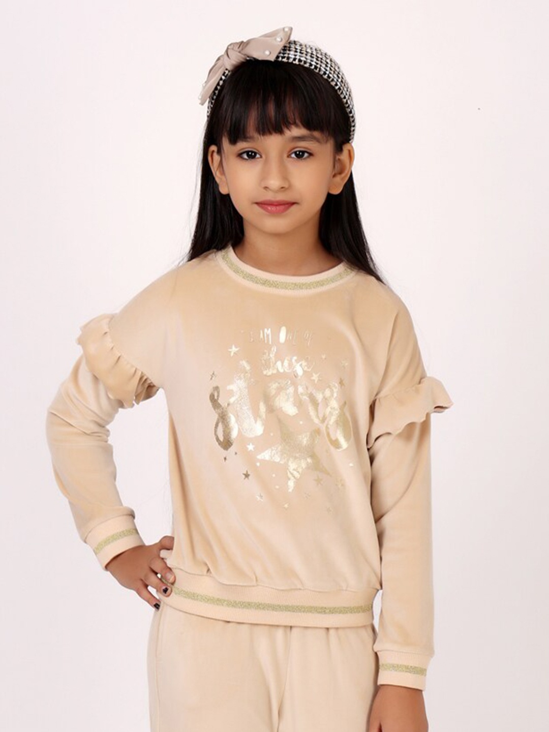 

One Friday Girls Embellished Blouson Top, Beige