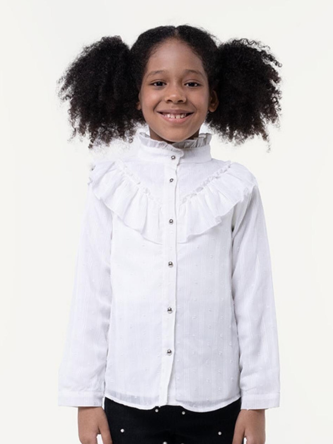 

One Friday Girls High Neck Shirt Style Top, Off white