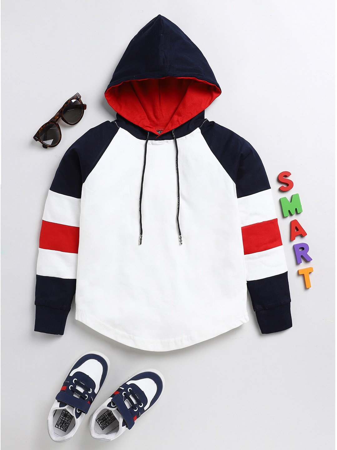 

BAESD Boys Colourblocked Hooded Cotton T-shirt, White
