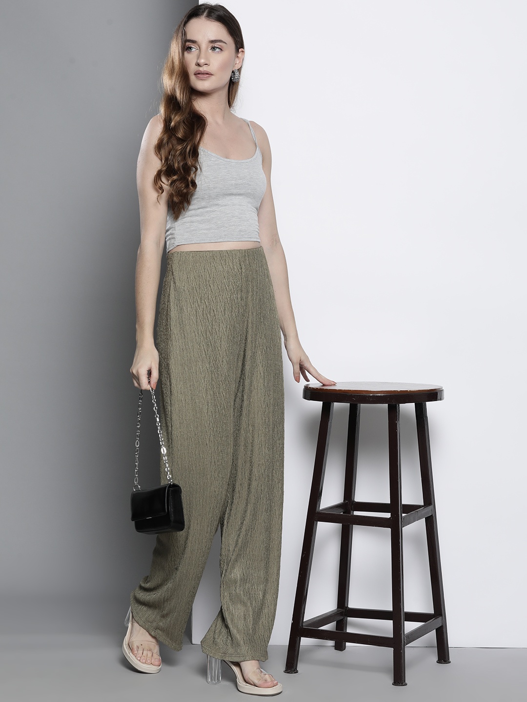 

Boohoo Shoulder Straps Crop Top, Grey melange