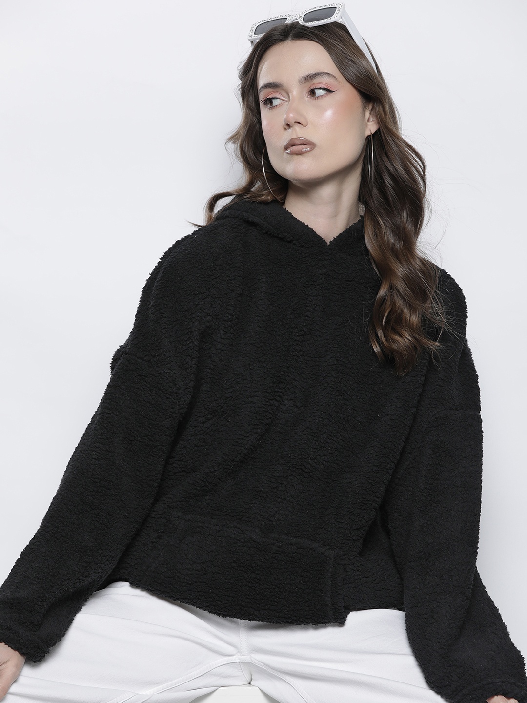 

Boohoo Sherpa Hooded Oversized Sweatshirt, Black