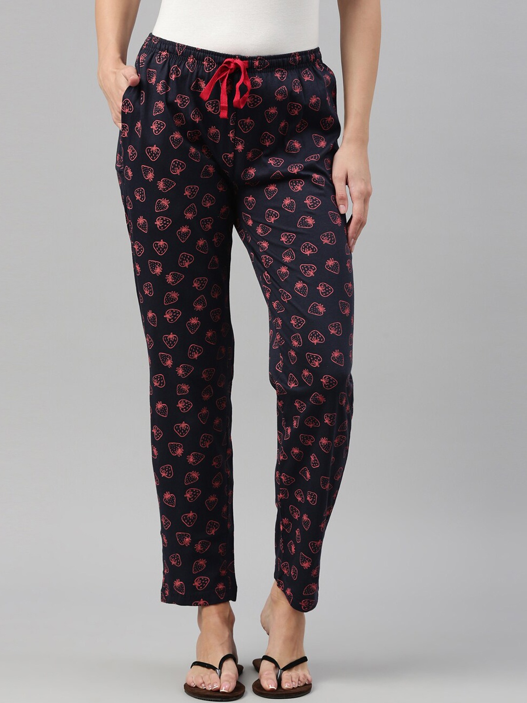 

Kryptic Women Printed Pure Cotton Lounge Pants, Navy blue