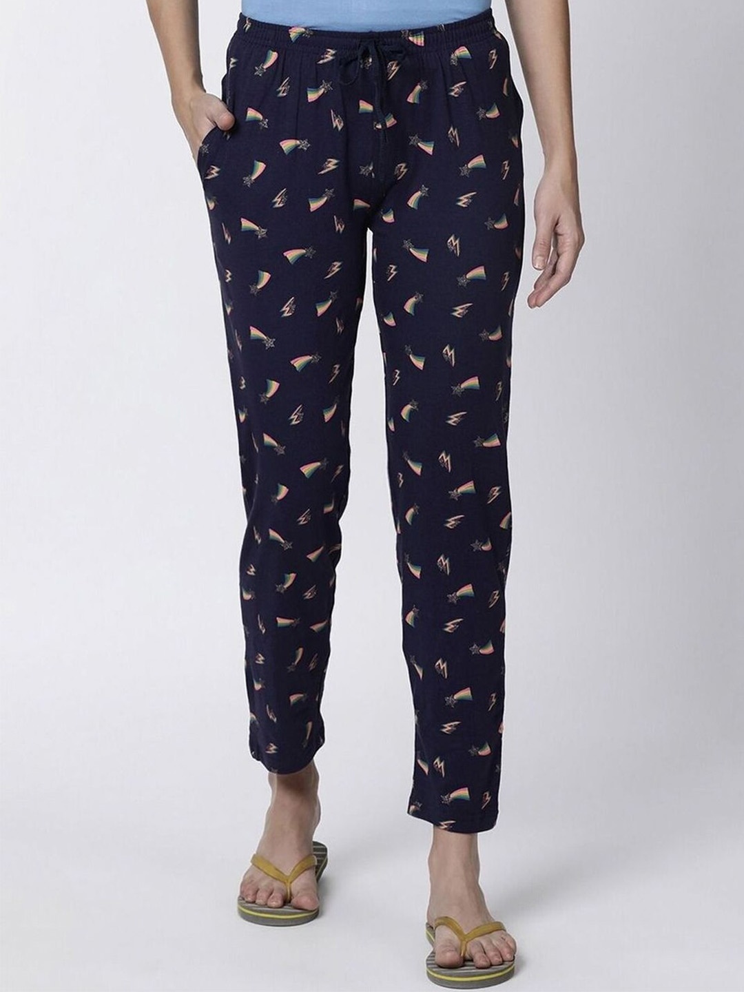 

Kryptic Women Printed Pure Cotton Lounge Pants, Navy blue