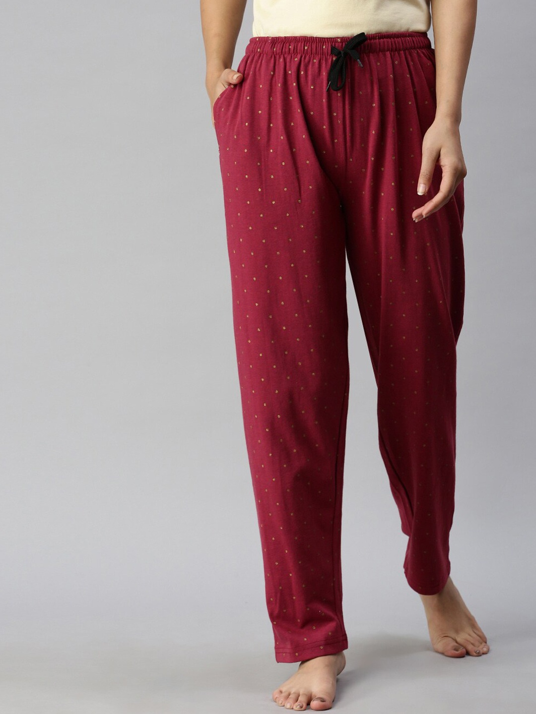

Kryptic Women Printed Pure Cotton Relaxed Fit Lounge Pants, Maroon
